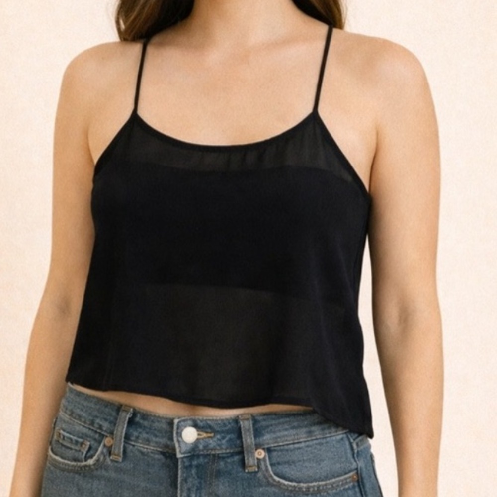 Forever 21 Black Sheer Crop Cami Top Size Small